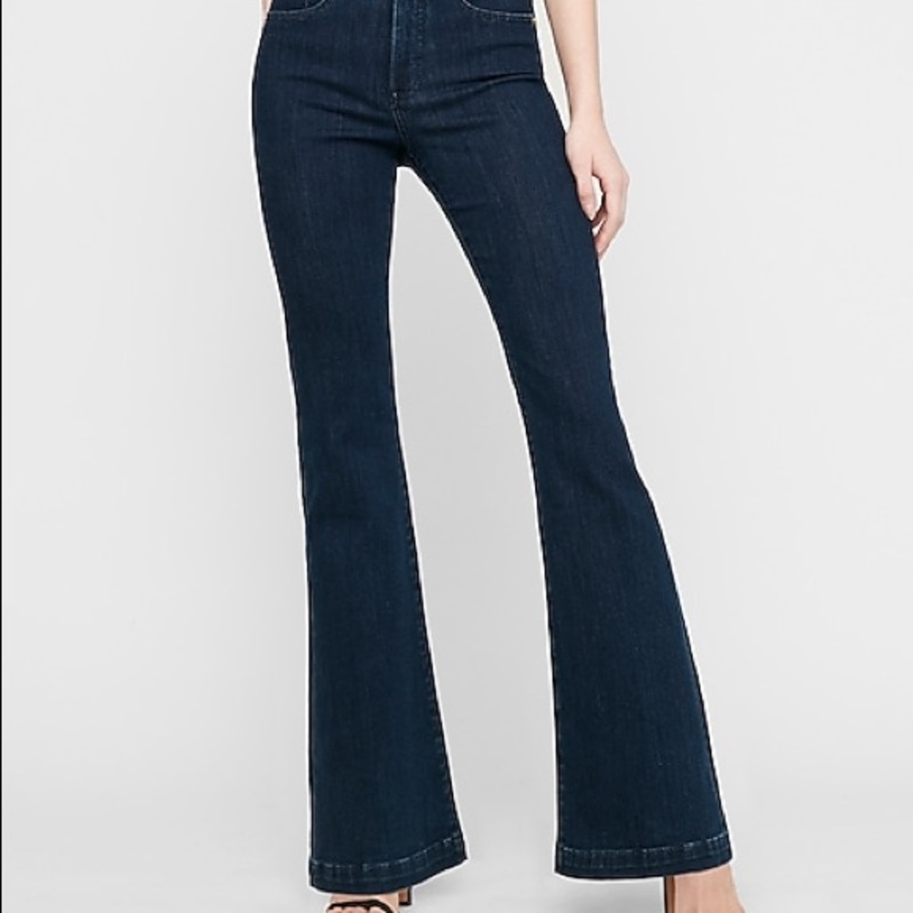 Express High Waisted Slim Flare Dark Wash Jeans